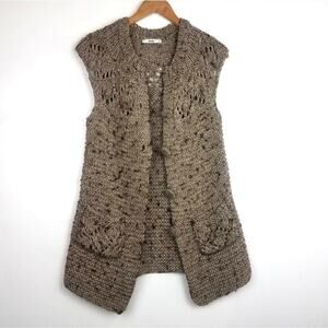 Papaya | Woven Wool Blend Vest Brown Front Buttons